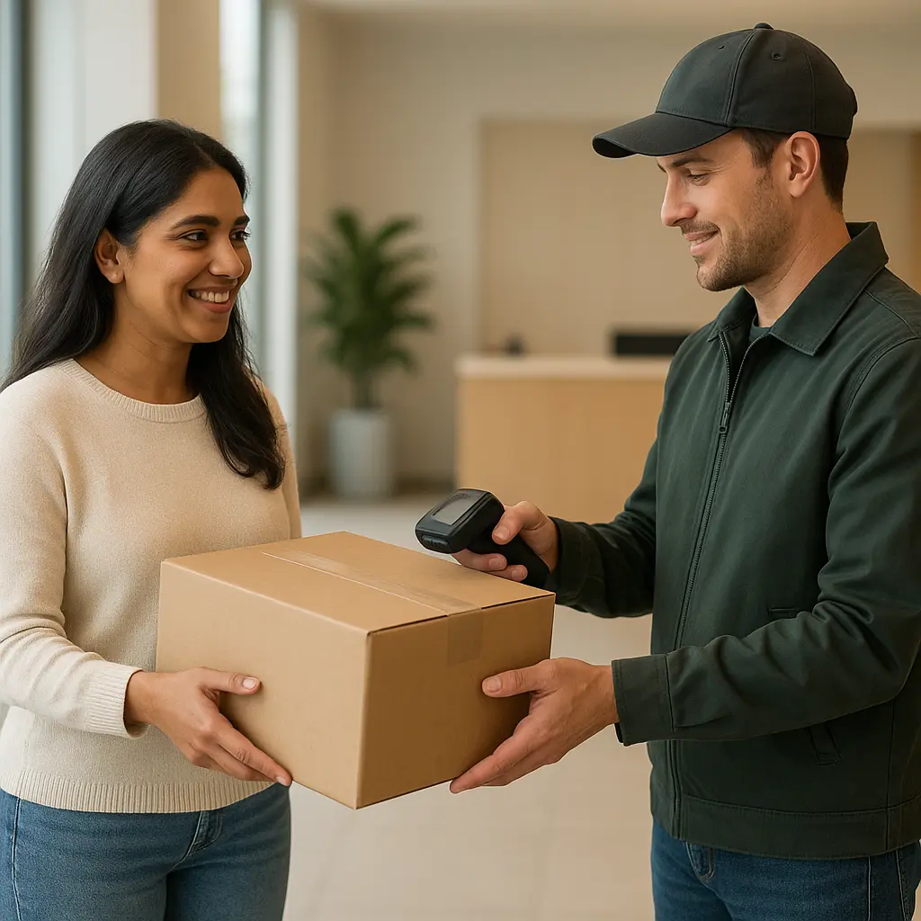 Abholung einer Retoure in Lobby mit Scanner